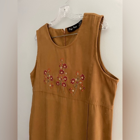 Tip Top Vintage Women's Maxi Dress Embroidered Sleeveless Brown Suede Empire - Picture 9 of 16
